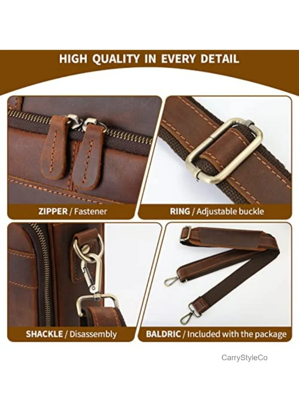Full Grain Leather Briefcase for Men, Business Messenger Bag Laptop Bag Fits